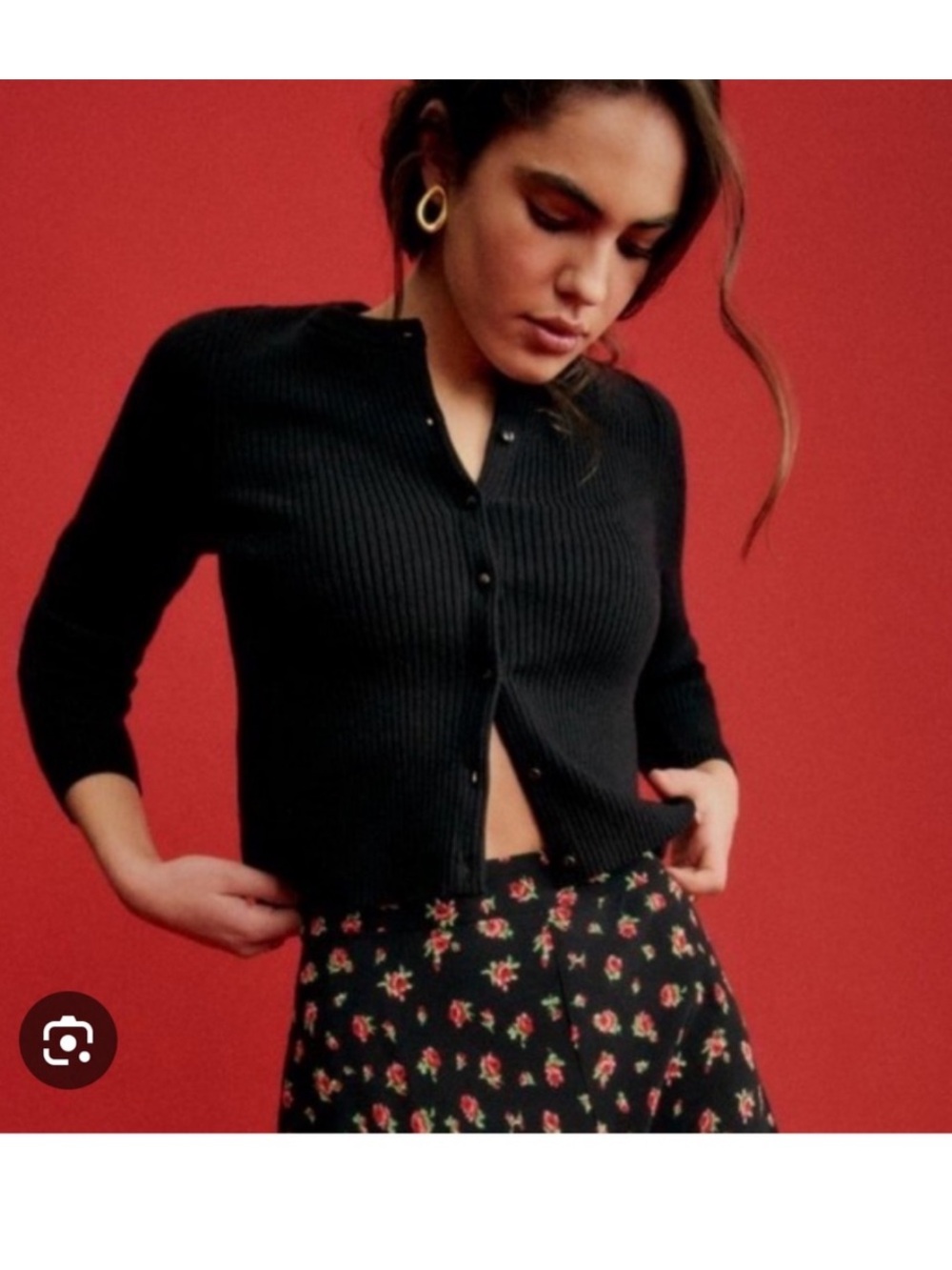 Sezane Kylie Cardigan Black Small Ribbed Cropped Button Front Organic Cotton